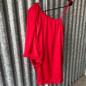 Aidan Red Satin One Sleeve Mini Dress Size 6